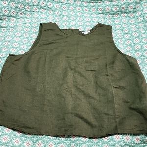 J. Crew Dark Green Linen Blend Tank Size L